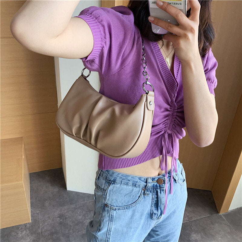 Women Solid Fashion Chains Satchel Shoulder Bag Crossbody