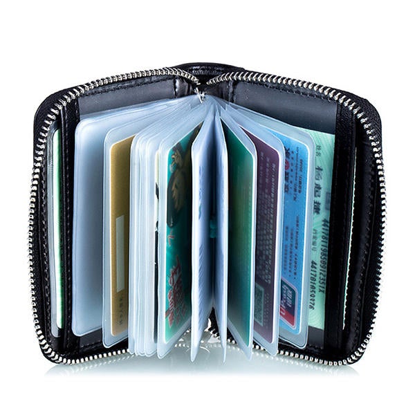 RFID Leather Card Holder Wallet for Men & Women - Large Capacity, Casual Zipper Design