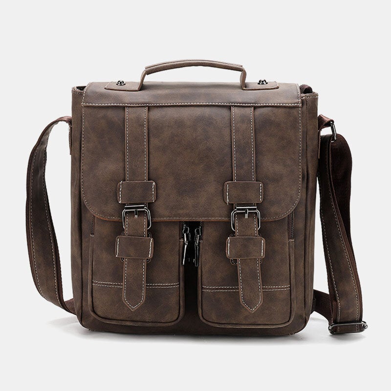Men's Retro Faux Leather Multi-pocket Crossbody Travel Bag