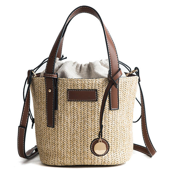 Straw Beach Bag Bucket Handbag Shoulder For Women