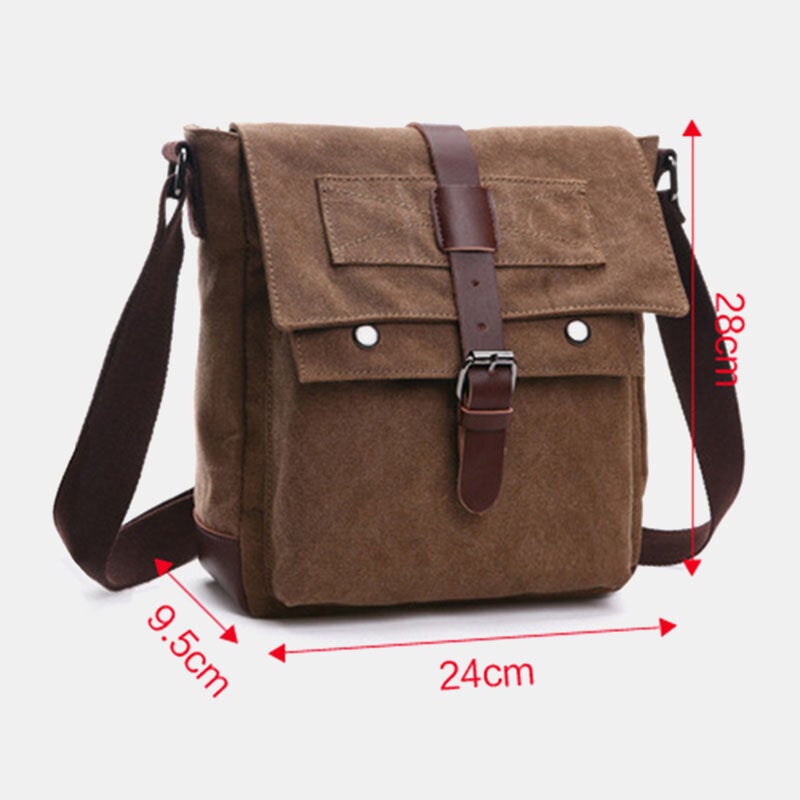 Men's Retro Canvas Leather Crossbody Bag with Back Zipper and Large Capacity