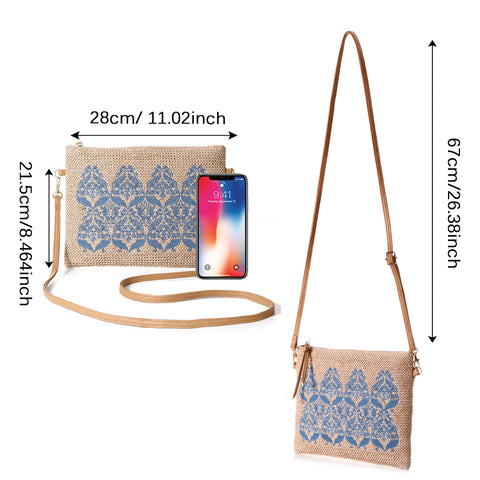 Women Straw Ethnic Pattern Embroidery Crossbody Bag Adjustable Zipper Shoulder