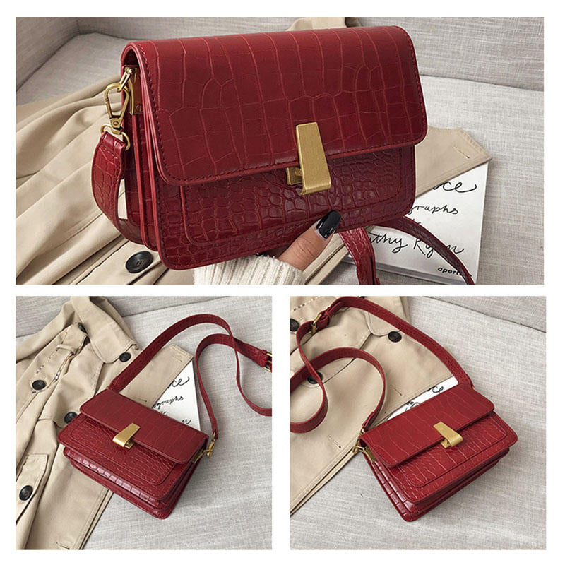 Women Vintage Lizard Grain Crossbody Bag Shoulder