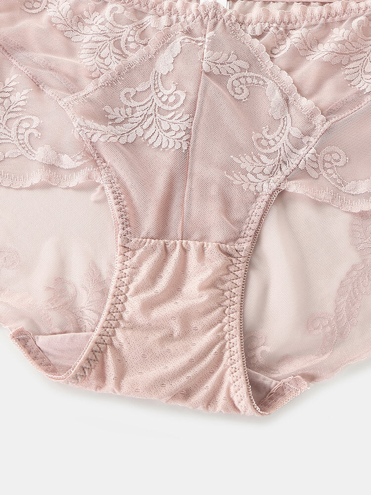 Women's High Waist Floral Lace Lingerie Panties - Breathable & See-Through