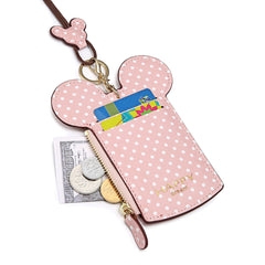 Women Cute Animal Shape Card Holder Wallet Lanyard Purse