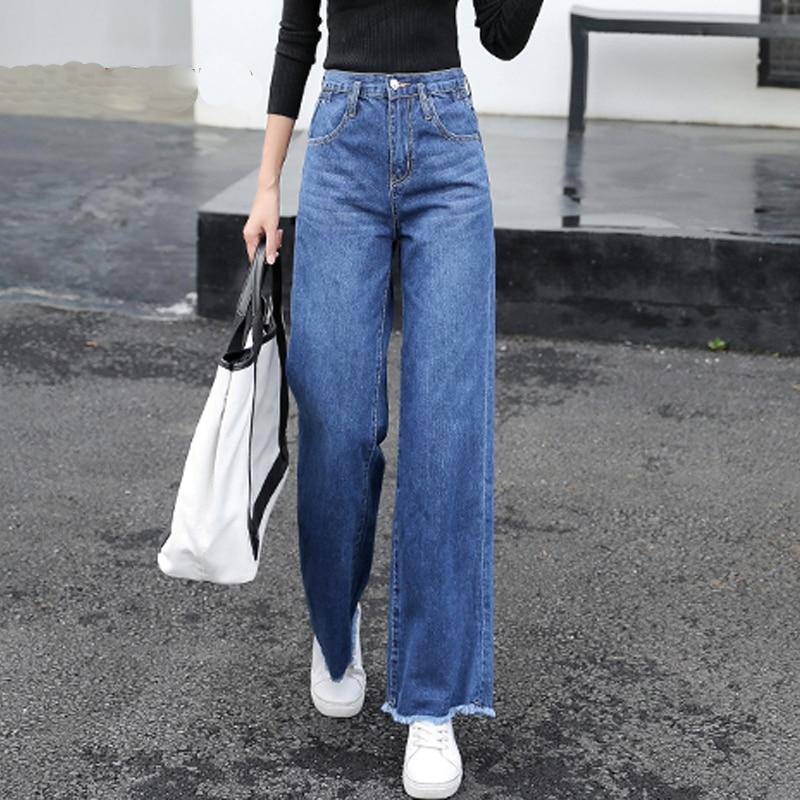 Denim Long Trousers High Waist Korean Style Jeans - Sheseelady