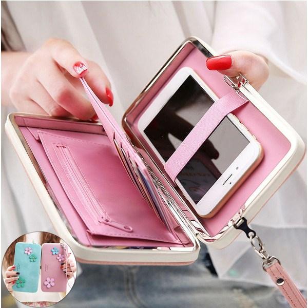 Women Flower 5.5 Inch Phone PU Wallet Case Cover Long Purse For Iphone Huawei Xiaomi