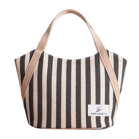 Women Canvas Striped Pattern Color Contrast Large Capacity Handbags Underarm Bag Shoulder