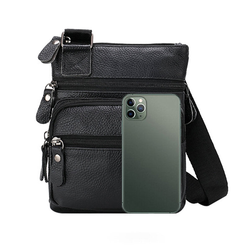 Men's Waterproof Leather Crossbody Bag - Large Capacity, Wear-Resistant