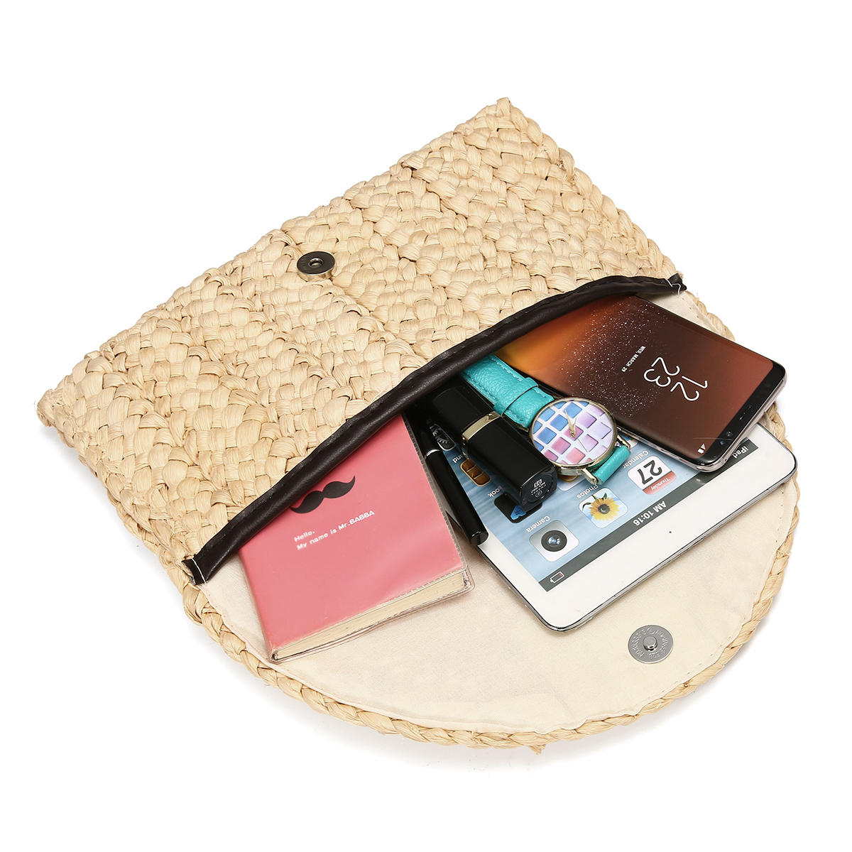 Women Summer Lovely Retro Straw Knitted Wallet Key Money Beach Long Bag Clutch