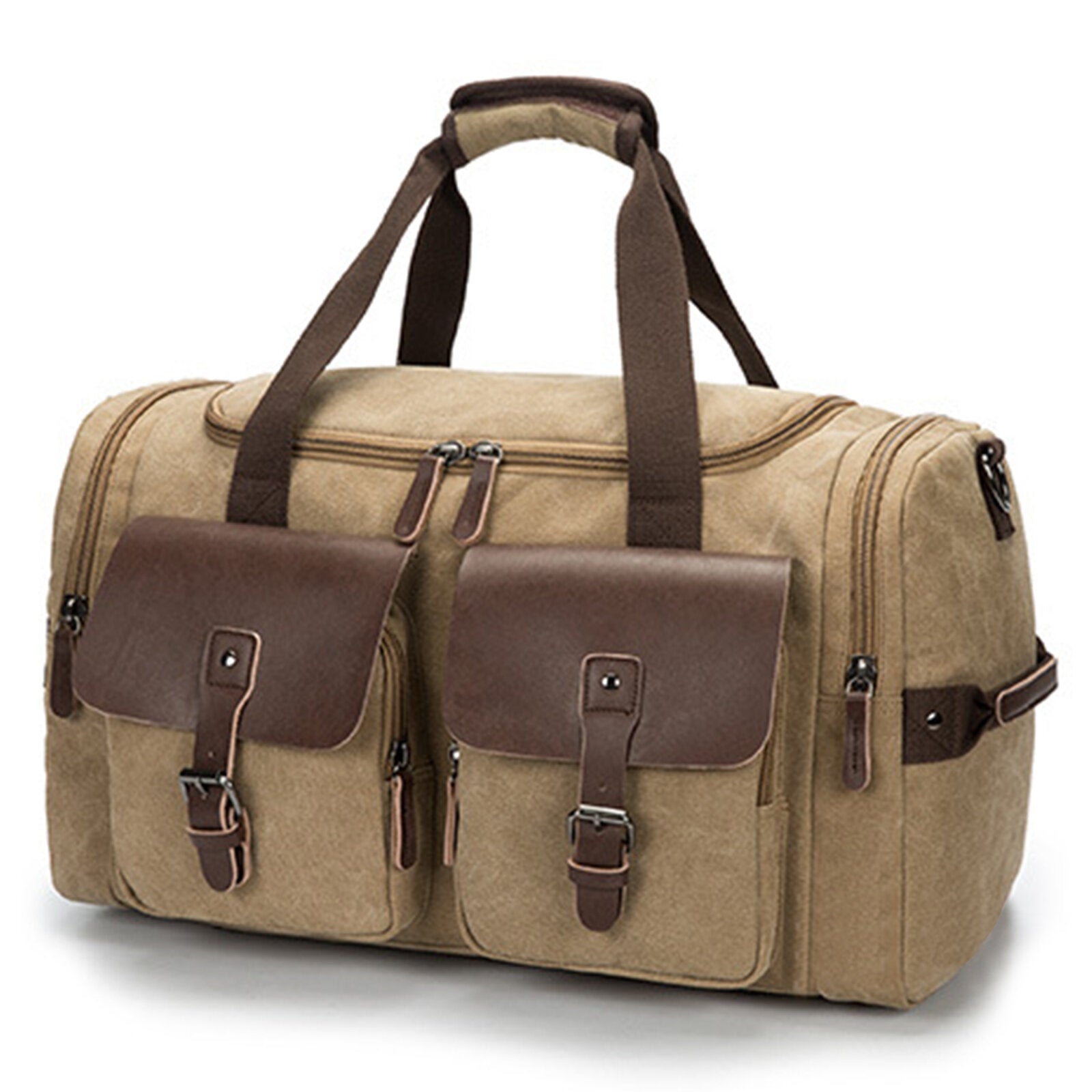 Men's Large Capacity Canvas Travel Messenger Bag with Multi-Pocket Zipper