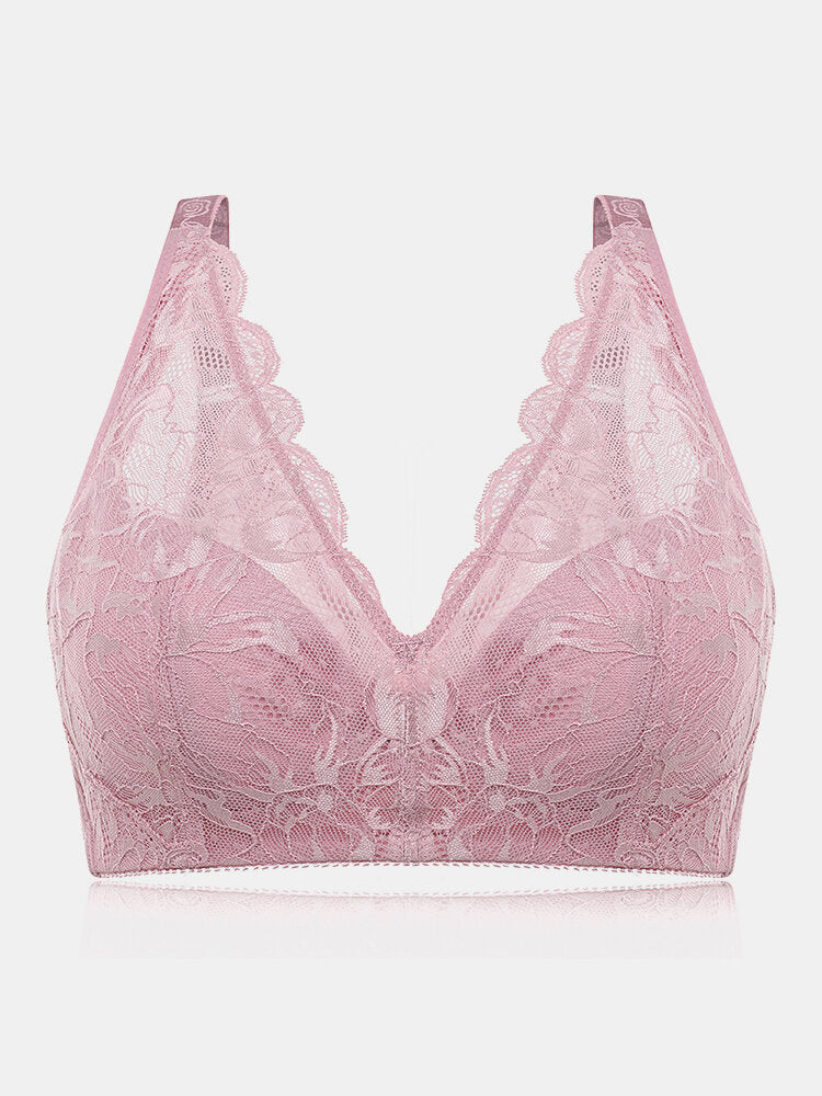 Wireless Lace See Through Full Coverage Cotton Lining Gather Bra