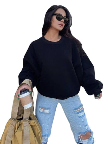 Trend Solid Color Loose Casual round Neck Sweater