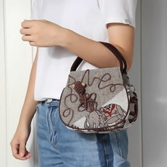 Women Ethnic linen Elephant Pattern Hand-woven Double Zipper Handbag