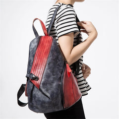 Women Retro Genuine Leather Vintage Craft Hand-brushed Backpack