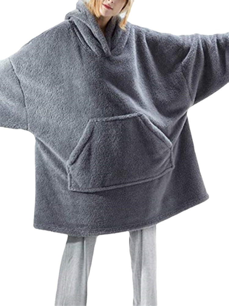 Women's Oversized Plush Blanket Hoodie Robe with Pocket - Warm Sleepwear
