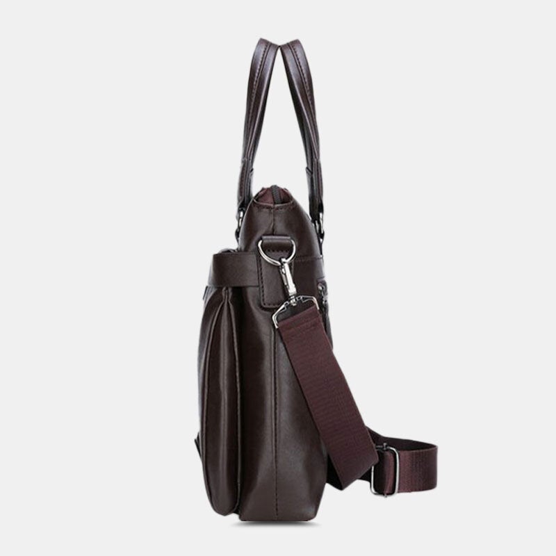 Men's 14" Vintage PU Leather Laptop Messenger Bag - Crossbody Shoulder Briefcase