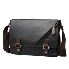 Men's Black PU Leather Messenger Bag - Business Casual Laptop Shoulder Bag