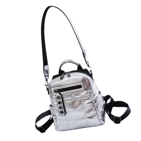 Fashionable Multifunctional Ladies' Glitter Backpack For School Travel Silver