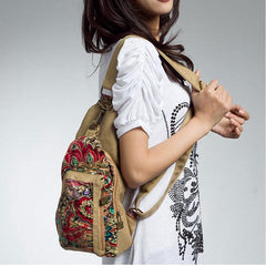 Canvas Retro National Floral Women Crossbody Bag Chest Sling