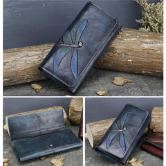 National Style Genuine Leather Trifold Long Wallet Card Holder Phone Bag Purse For Women