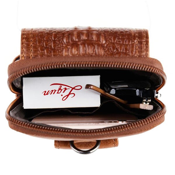 Croc Embossed Leather Phone Pouch Belt Bag for Men - 6in Hip Bum Bag
