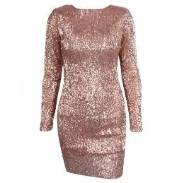 Flash Sexy Ladies' Backless O-neck Paded Shoulder Stretchy Dress With Sequins