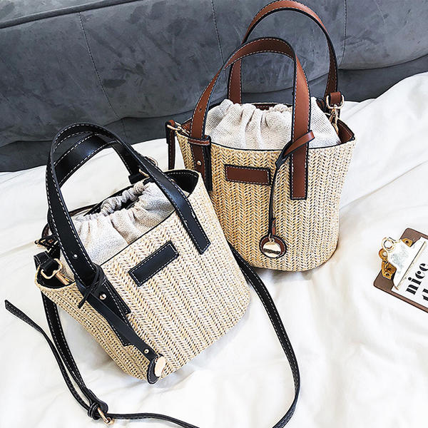 Straw Beach Bag Bucket Handbag Shoulder For Women