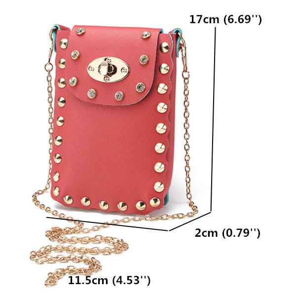 Women Chain Rivet Shoulder Bags Lock 6.5 Inch Phone Case Crossbody