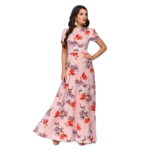 Floral Print Boho Dress Elegant Long Short Sleeve Dress - Sheseelady