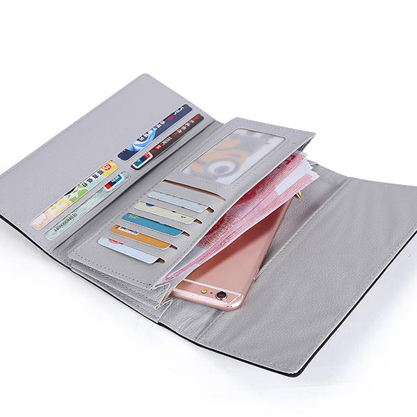 Women PU Leather Hardware Hasp Fold Over Card Holder Purse Wallet