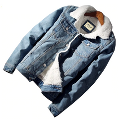 Fashion Men'S Trendy Warm Fleece Denim Jacket - Sheseelady