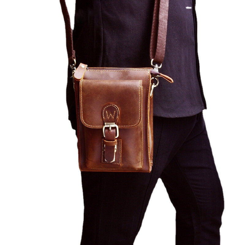 Men's Vintage Leather Crossbody Bag - Durable Multi-functional Waist Belt Bag