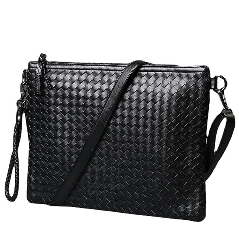 Unisex Faux Leather A4 Business File Bag Clutch with Woven Pattern