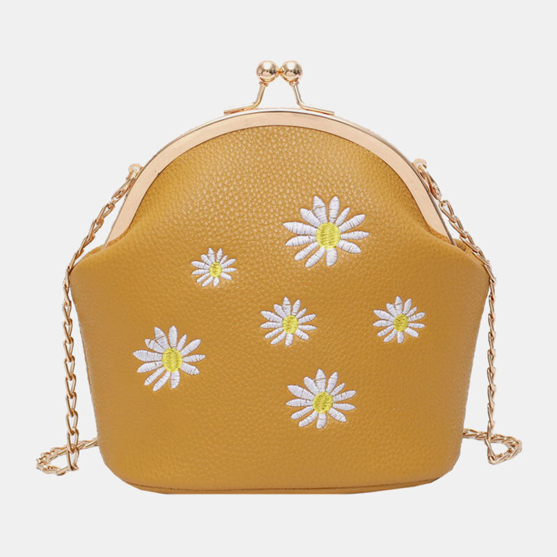 Women Daisy Embroidery Chains Hasp Crossbody Bag Shoulder