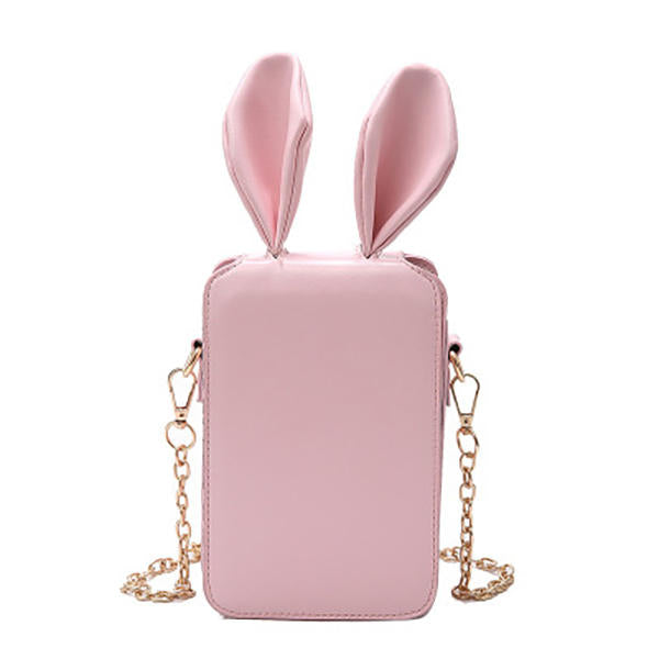 Women Cute Cartoon Rabbit Ear Chain Phone Bag Square Bucket Shoulder