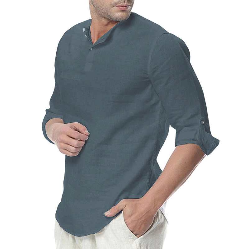 Cotton Solid Basic Men Tops Leisure Casual Shirt - Sheseelady