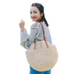 Round Straw Handmade Woven Shoulder Bag Raffia circle Vacation Casual Bags