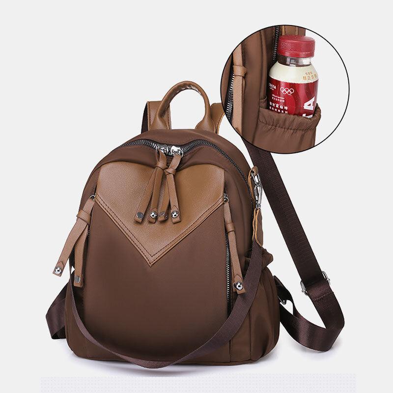 Women PU Leather Color Blocking Large Capacity Anti-theft Backpack Student Bag Travel