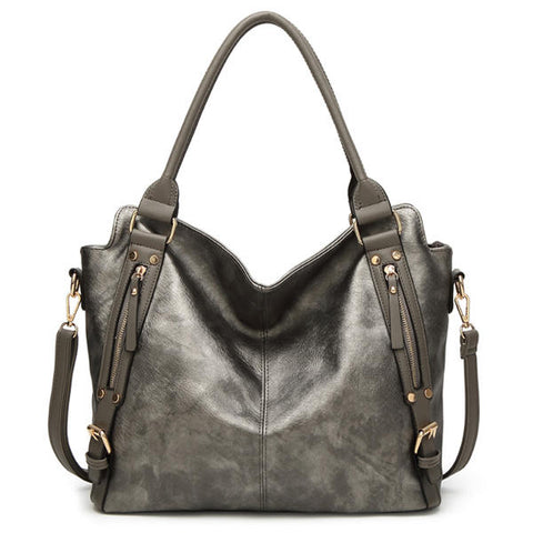 Women's Vintage Tote Shoulder Bag Large Capacity Handbag with Front Zip Card Pockets