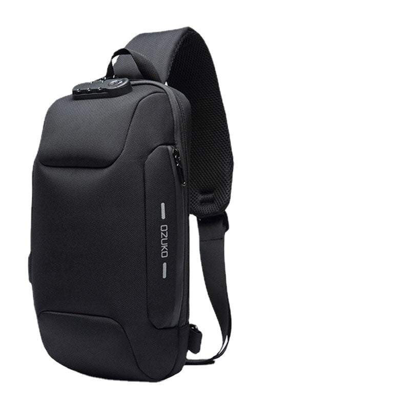 Men Oxford Password Lock Anti-theft Waterproof Reflective Design Crossbody Bag Multi-compartments USB Charging Chest Bag