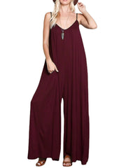 Women Spaghetti Strap Loose Overalls Wide Leg Jumpsuit