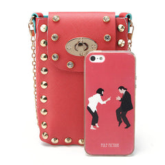 Women Chain Rivet Shoulder Bags Lock 6.5 Inch Phone Case Crossbody