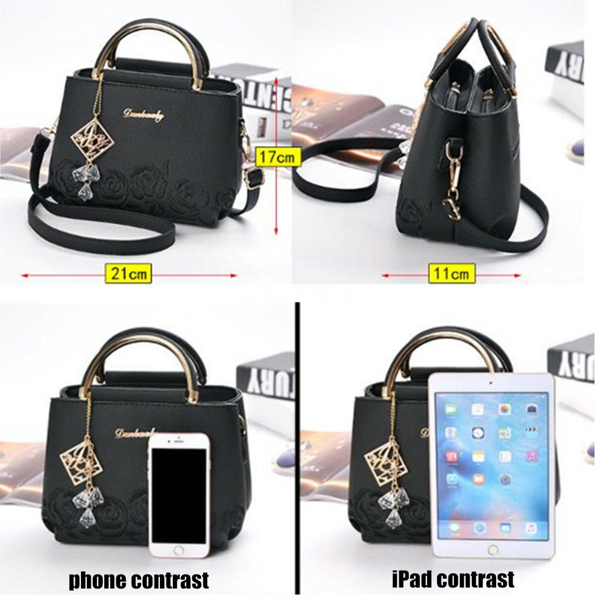 Women Faux Leather Flowers Parttern Lady Shoulder Bag Crossbody Tote Handbags