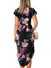 Non-Elastic V-Neck Floral Printed Split Casual Dress For Women