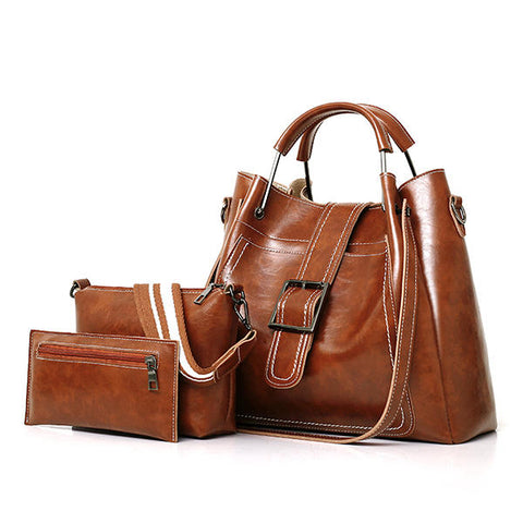 Women Faux Leather Three-piece Set Handbag Shoulder Bag Clutch
