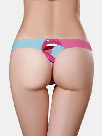 Women Two-Tone Mouth Print Low Rise Seamless Breathable Panties