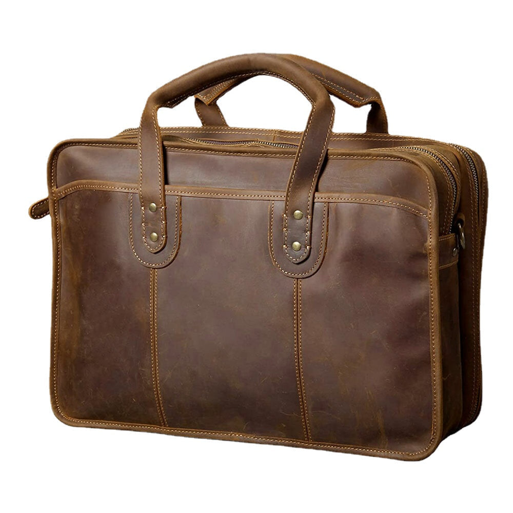 Men Vintage Multifunction Wear-Resistant Faux Leather Large Capacity Business Briefcases Handbag