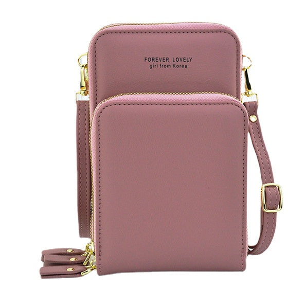 Women Artificial Leather Multi-compartment Crossbody Bag Solid Color Large Capacity Phone Shoulder Messenger