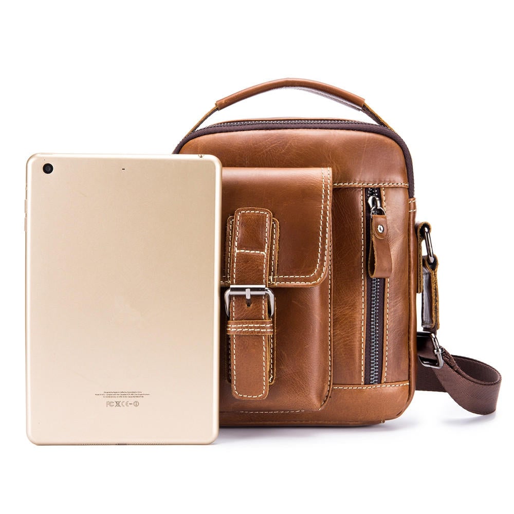 Men's Classic Leather Crossbody Bag - Casual Business Shoulder Handbag